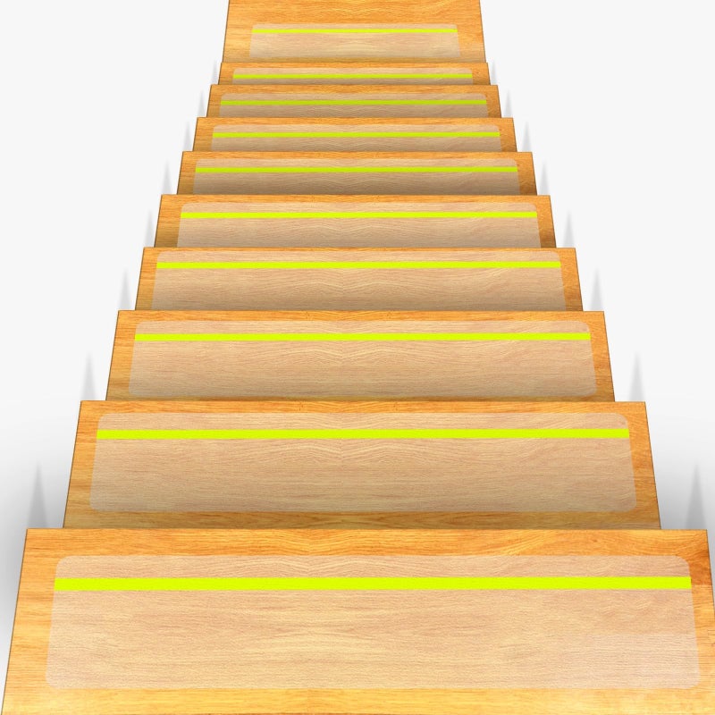 Qingluan Anti Slip Traction Treads with Glow in Dark Stripe, 15-Pack 4"" X 24"" Pre-Cut Stair Treads Non Slip Outdoor Tape Clear Heavy Duty Outdoor Stair Treads - Image 1
